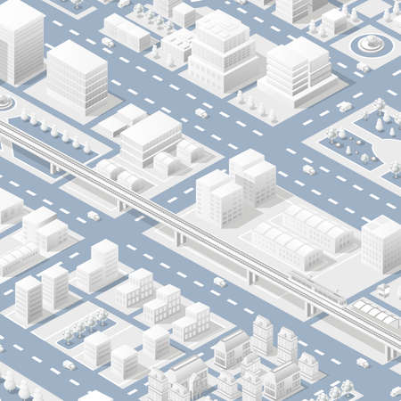 Isometric white city map navigations urban cartography business conceptのイラスト素材