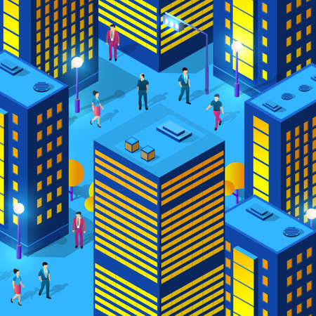 The night city people background 3D illustration neonのイラスト素材