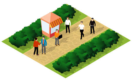 City quarter top view landscape isometric 3D illustration with trees with parkのイラスト素材