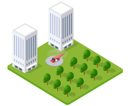 Isometric view with the landscape city with helicopterのイラスト素材