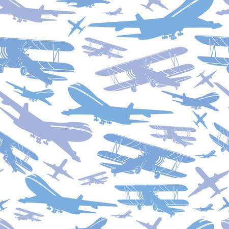 Blue airplane sky plane seamless pattern tiles backdropのイラスト素材