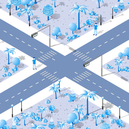 Isometric Street crossroads 3D illustration of the city quarterのイラスト素材