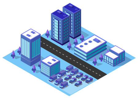 City urban area map Isometric vehicles 3D illustration architectureのイラスト素材