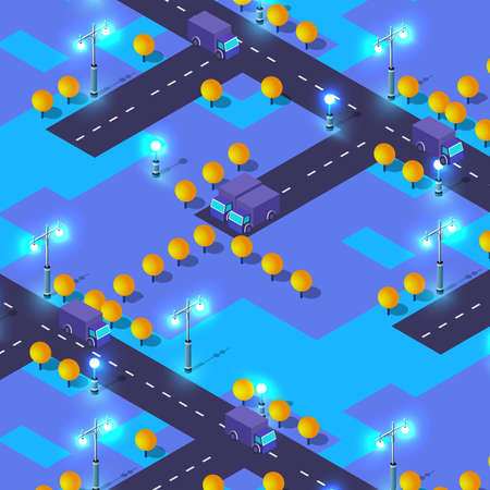 Isometric forest nature trees landscape of neon ultraviolet landscape. Vector 3d illustration of modern business background.のイラスト素材