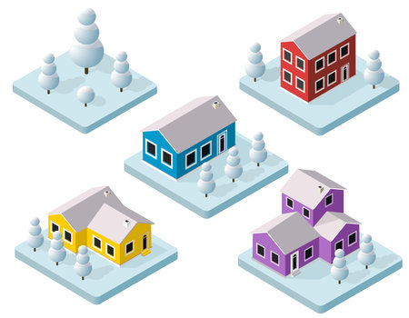 New Year Christmas 3d house in the winter forest. Isometric buildingのイラスト素材