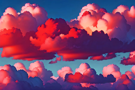 Evening sunset with clouds of red hue. AI Generative