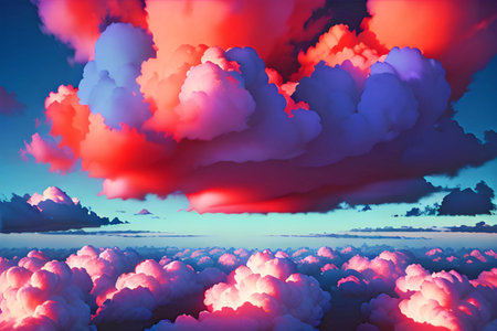 Evening sunset with clouds of red hue. AI Generative