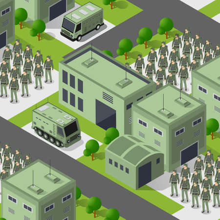 Background 3D illustration army armed troop isometric armed military transport objects and war equipment force graphic elements tank machineのイラスト素材