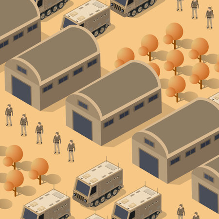 Background 3D illustration army armed troop isometric armed military transport objects and war equipment force graphic elements tank machineのイラスト素材