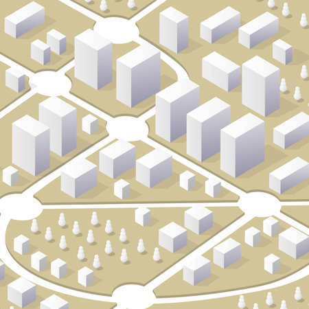 A simple drawing of an isometric vertical city map of an urban center.のイラスト素材