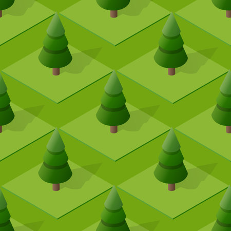Seamless natural forest with trees park Repeating Tile Pattern Isometric Illustration for Printing and Design Creative Designのイラスト素材