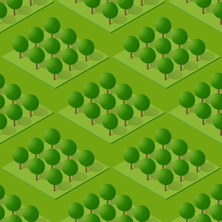 Seamless natural forest with trees park Repeating Tile Pattern Isometric Illustration for Printing and Design Creative Designのイラスト素材