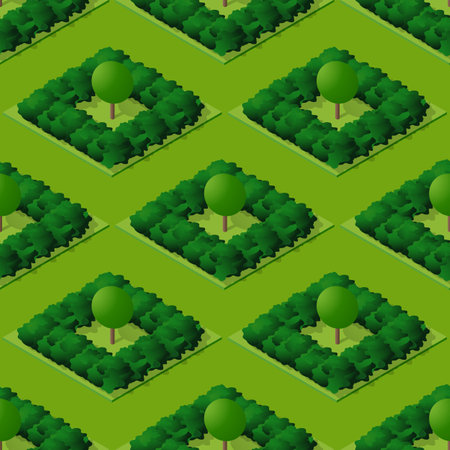 Seamless natural forest with trees park Repeating Tile Pattern Isometric Illustration for Printing and Design Creative Designのイラスト素材