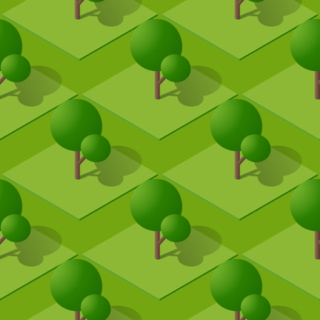 Seamless natural forest with trees park Repeating Tile Pattern Isometric Illustration for Printing and Design Creative Designのイラスト素材