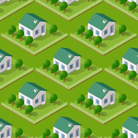 Seamless city building house Repeating Tile Pattern Isometric Illustration for Printing and Design Creative Designのイラスト素材
