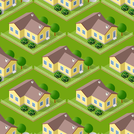 Seamless city building house Repeating Tile Pattern Isometric Illustration for Printing and Design Creative Designのイラスト素材
