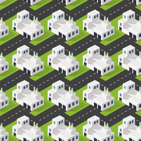 Plant, factory, industrial, industry Seamless Repeating Tile Pattern Isometric Illustration for Printing and Design Creative Designのイラスト素材