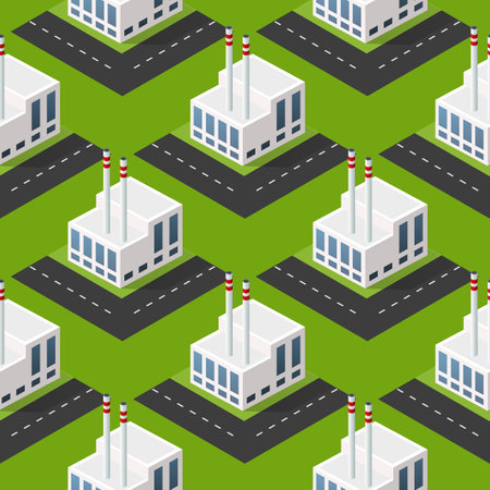 Seamless plant, factory, industrial industry Repeating Tile Pattern Isometric Illustration for Printing and Design Creative Designのイラスト素材