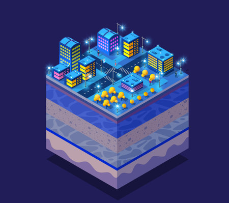 Forest farm Soil layers geological and underground underground nature landscape isometric sliceのイラスト素材