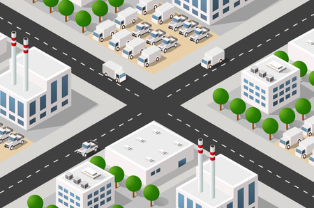 City urban area map Isometric factory industrial zone 3D illustration architecture townのイラスト素材