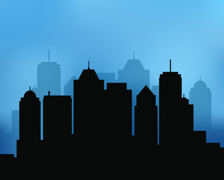 Flat Black Cityscape Silhouette city buildings set Modern Urbanのイラスト素材