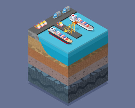 Forest farm Soil layers geological and underground underground nature landscape isometric slice 3D Illustrationのイラスト素材