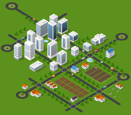Isometric 3d trees forest nature elements green background for landscape designのイラスト素材