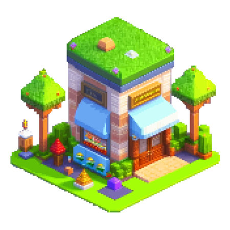 Three-dimensional projection pixel 8-bit art view of the city.のイラスト素材