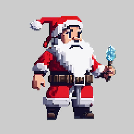 Christmas pixel art Santa Claus in a festive costume came to the holidayのイラスト素材