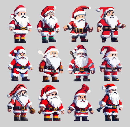 Christmas pixel art set Santa Claus in a festive costumeのイラスト素材
