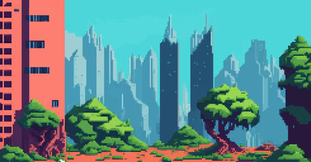 Pixel art background urban landscape illustration vectorのイラスト素材