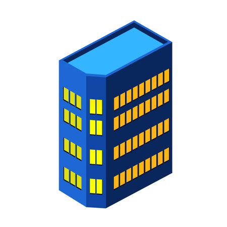 Night city building apartment residential home isometric 3D illustrationのイラスト素材