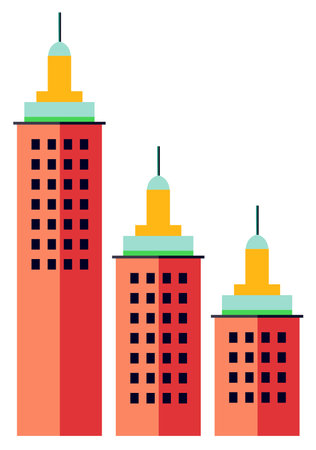 Three skyscrapers standing tall in modern cityscapeのイラスト素材
