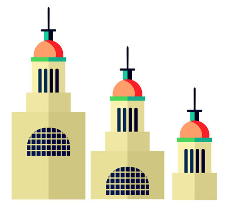 Three government buildings standing tall with ornate domes and windowsのイラスト素材