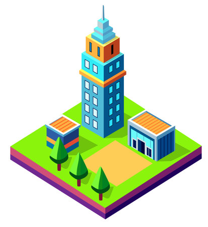Isometric urban megalopolis top view of the city infrastructure town,のイラスト素材