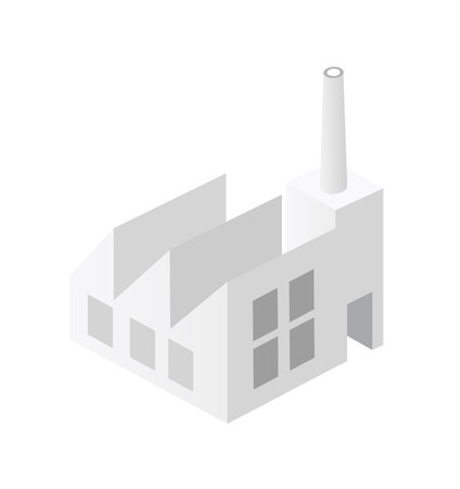 Minimalist isometric illustration of a factory building with chimneys, depicting industrial manufacturing and technological productionのイラスト素材