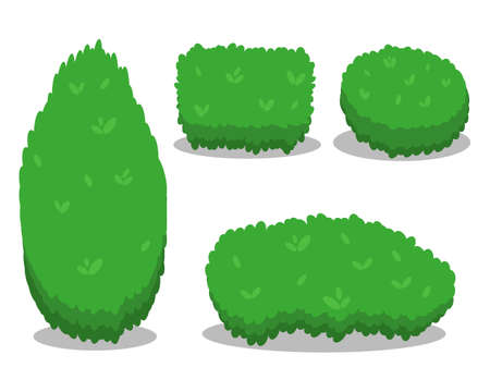 Set of Various Isolated Bushes. Cool simple flat design with shadows. Different Shapes of Bushes. Vector Illustration.のイラスト素材