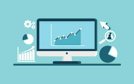 Information processing. Flat design modern vector illustration, data-driven revenue, business growth flat design vector concept with iconsのイラスト素材