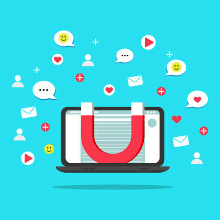 Flat colorful vector illustration concept for digital marketing, social campaign, engaging with followers. Vector Illustrationのイラスト素材