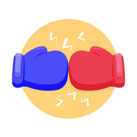 Boxing gloves fight icon. Blue and Red boxing glove icon, fighting concept, Isolated on white background. Vector Illustrationのイラスト素材