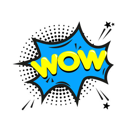Comic lettering wow in pop art style. Comic text sound effects. cartoon font sound. Vector Illustrationのイラスト素材