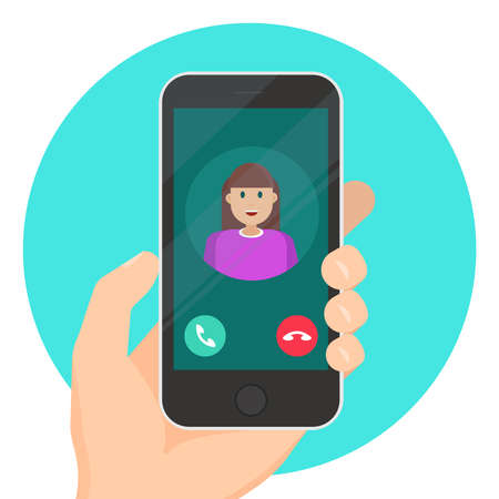 Incoming call on smartphone screen concept. Call from girl. Creative modern concept for web banners, web sites, infographics. Vector Illustrationのイラスト素材