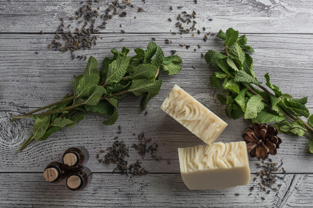 Handmade soap with mintの写真素材