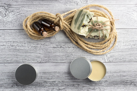 White-green handmade soap photo set on light backgroundの写真素材