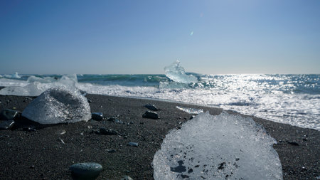 Icebergs on the beach of Jokulsarlon, Iceland