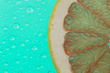 grapefruit slice on green backgroundの写真素材
