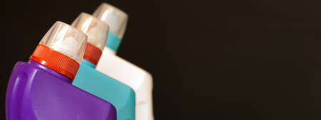 House cleaning product on wood backgroundの写真素材