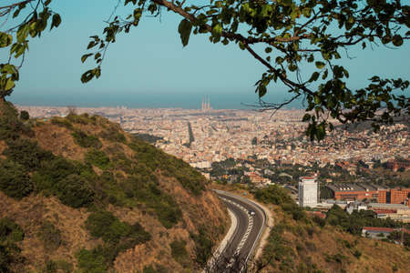 View on Barcelona city and mediterranean sea from Tibidabo hillの写真素材