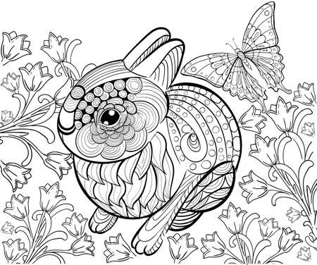 Hand drawn ink pattern. Coloring book for adult.のイラスト素材