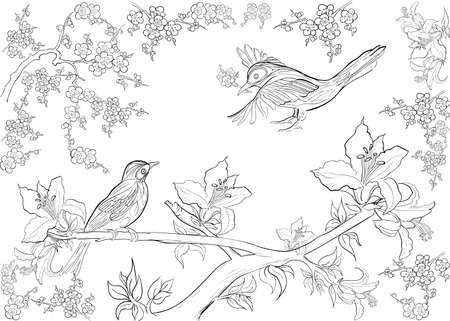 Hand drawn ink pattern. Coloring book for adultのイラスト素材